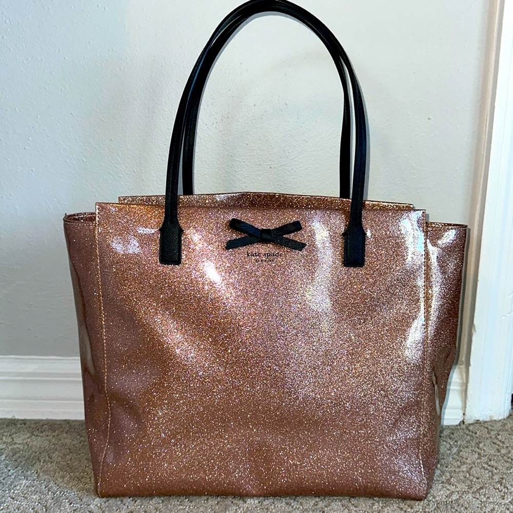 Gently used Kate Spade rose gold glitter tote!